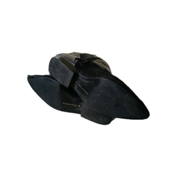 ZARA Womens 7.5  Suede Quilted Leather Ankle Black Pointed Toe Western Booties - Picture 8 of 8